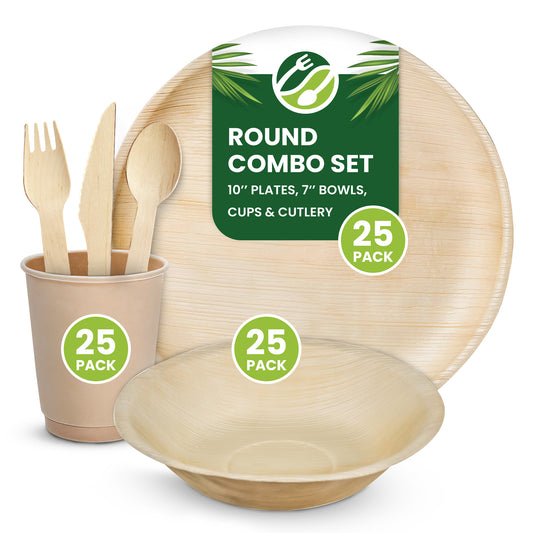 Disposable Bamboo Plates, Bowls, Cups and Wooden Cutlery Set - Eco Leaf Products