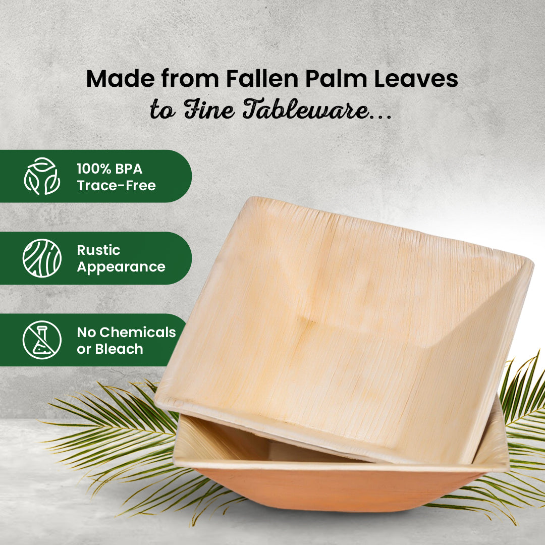 7" (18cm) Square Palm Leaf Compostable Bowls - Eco Leaf Products