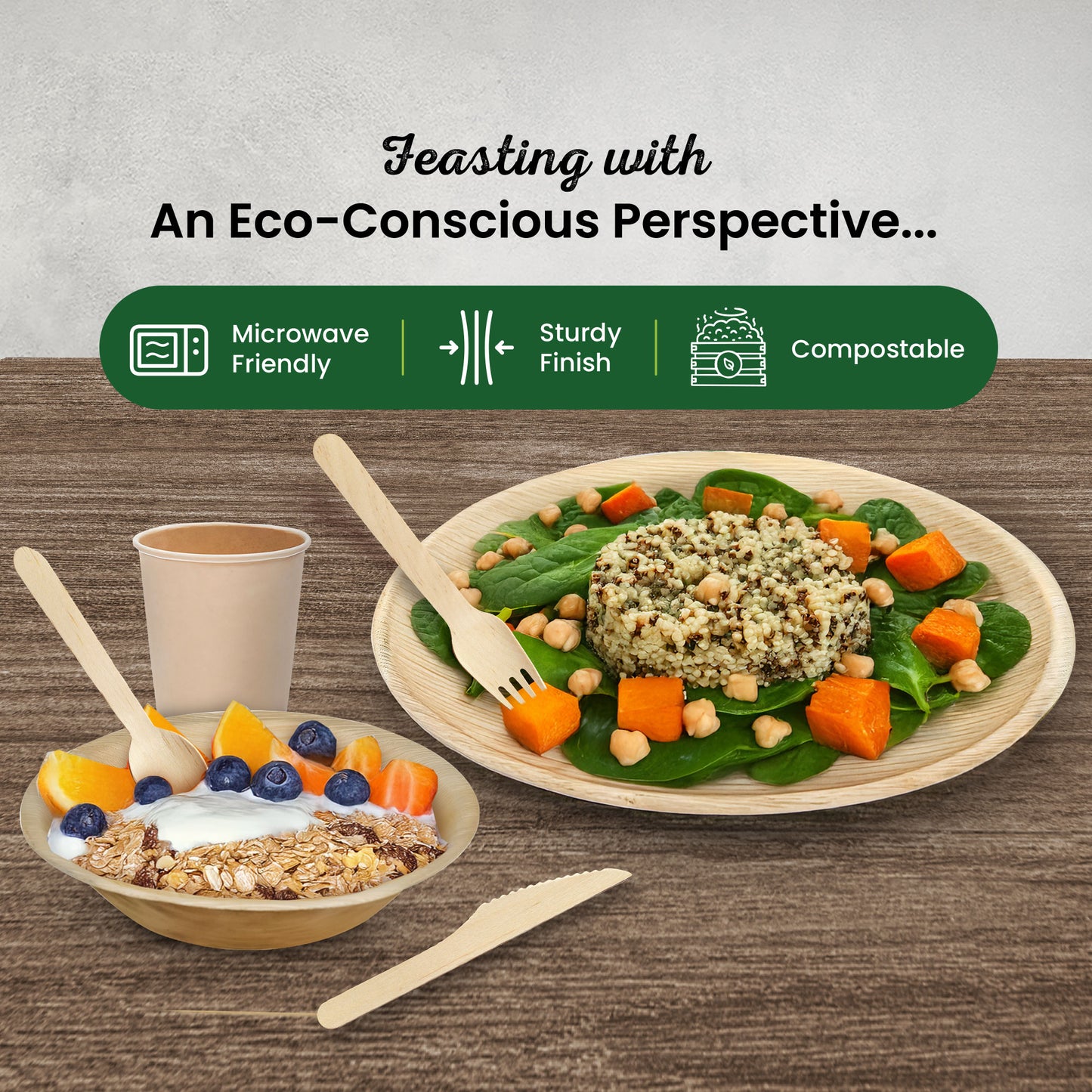 Disposable Bamboo Plates, Bowls, Cups and Wooden Cutlery Set - Eco Leaf Products