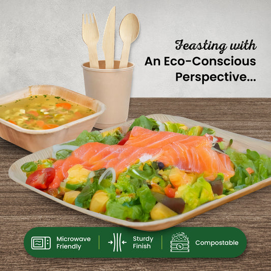 Disposable Palm Leaf Plates, Bowls, Cups and Wooden Cutlery Set - Eco Leaf Products
