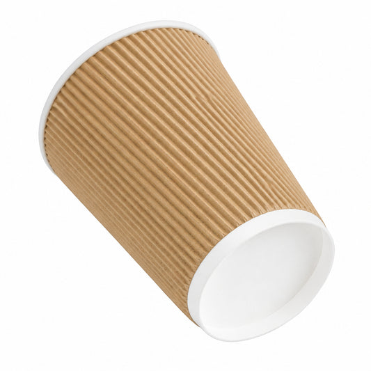 12oz (340ml) Kraft Ripple Recyclable Coffee Cups - Eco Leaf Products
