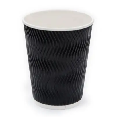 12oz (340ml) Black Ripple Coffee Cups - Eco Leaf Products