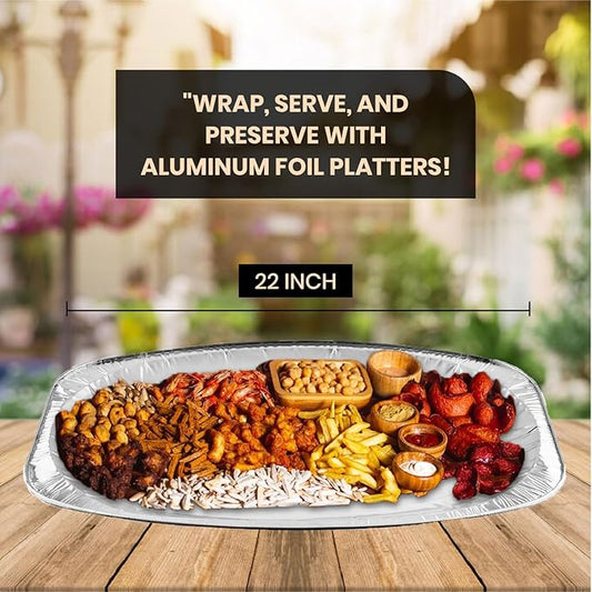 X-Large 22" Oval Foil Platters Silver - Eco Leaf Products