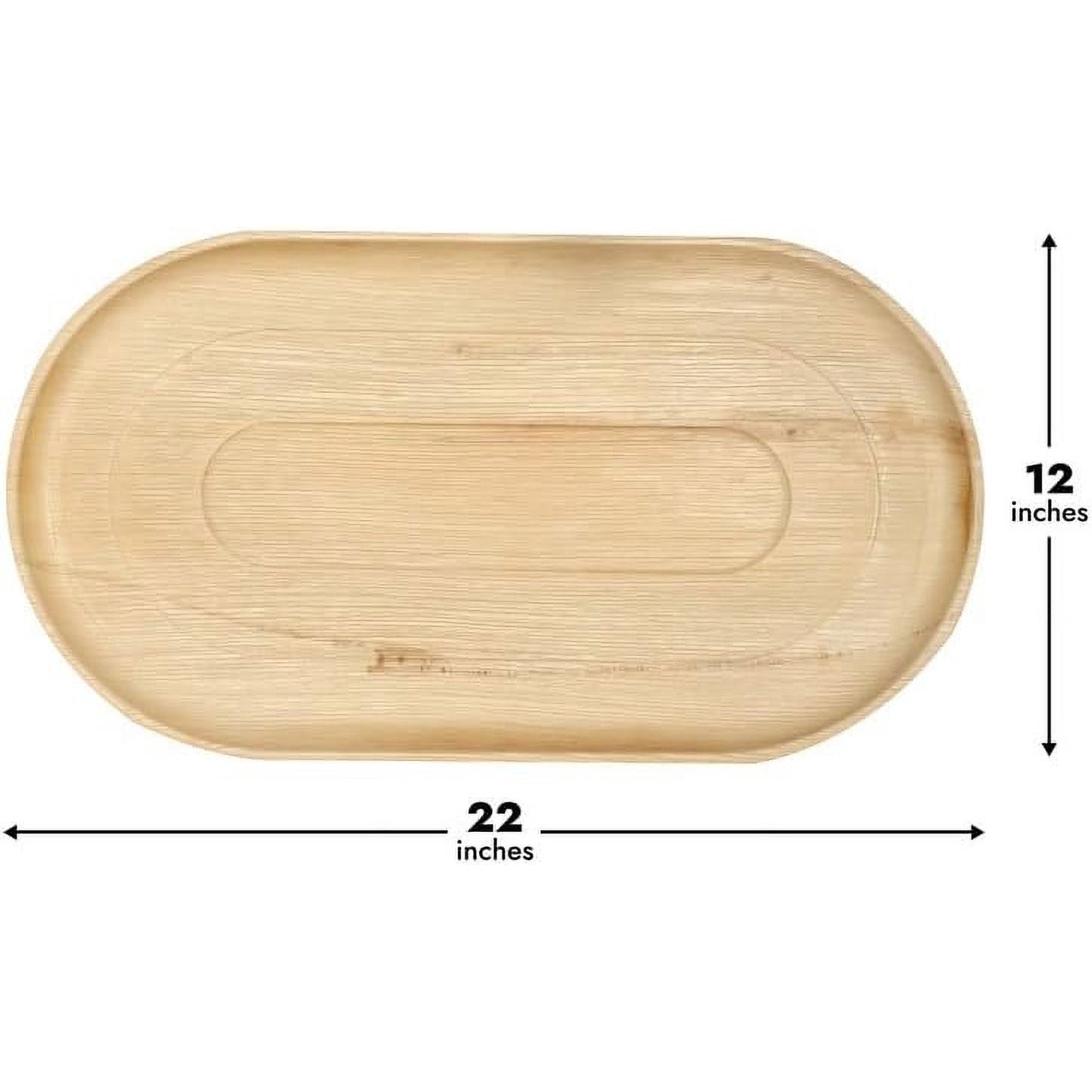 Extra Large 22" x 12" Oval Disposable Palm Leaf Wooden Platter Tray - Eco Leaf Products