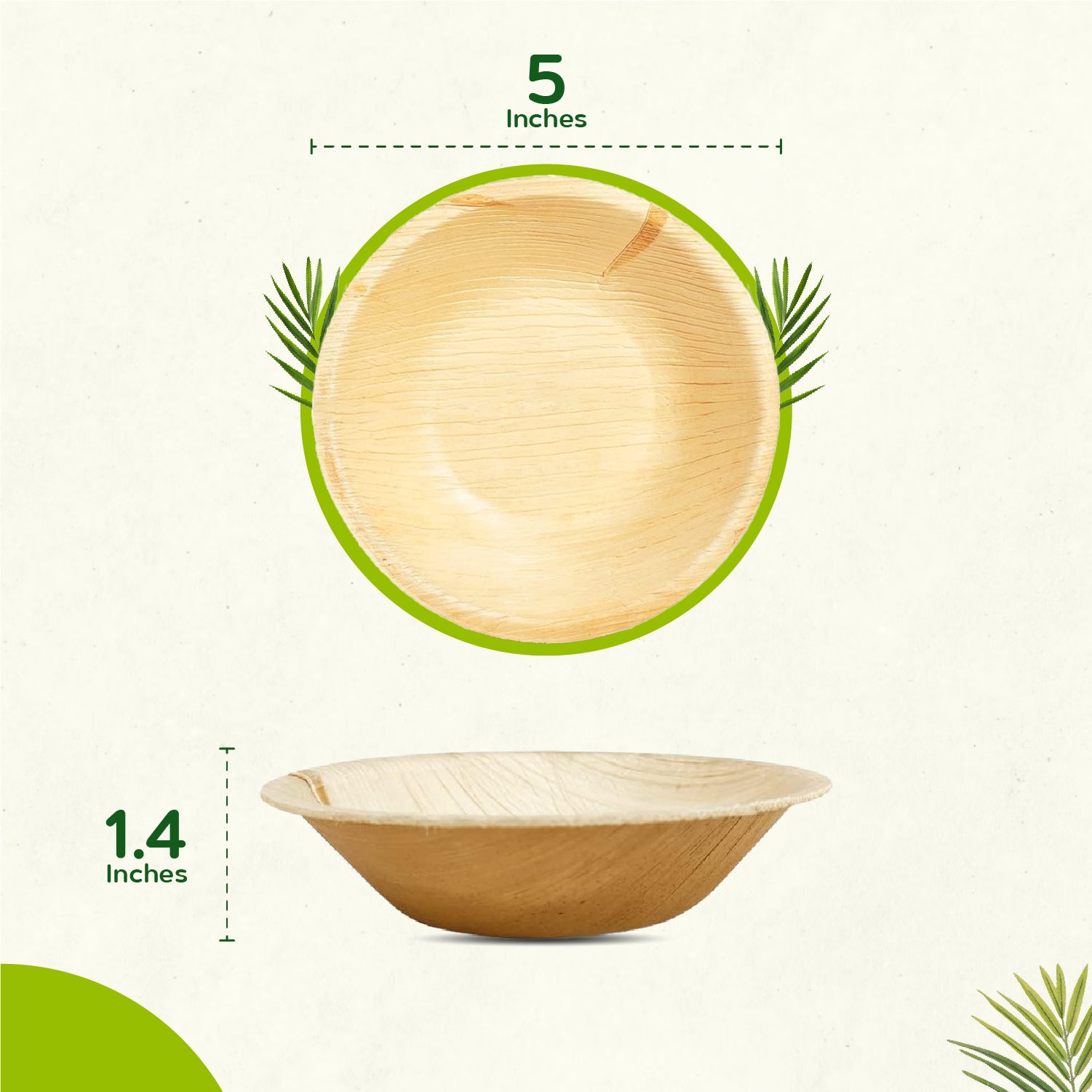 5" (12 cm) Round Compostable Palm Leaf Dessert Bowls - Eco Leaf Products