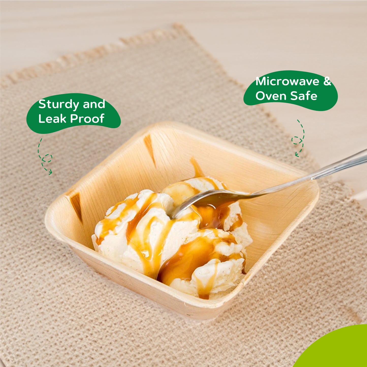 5" (12cm) Square Disposable Palm Leaf Dessert Bowls - Eco Leaf Products