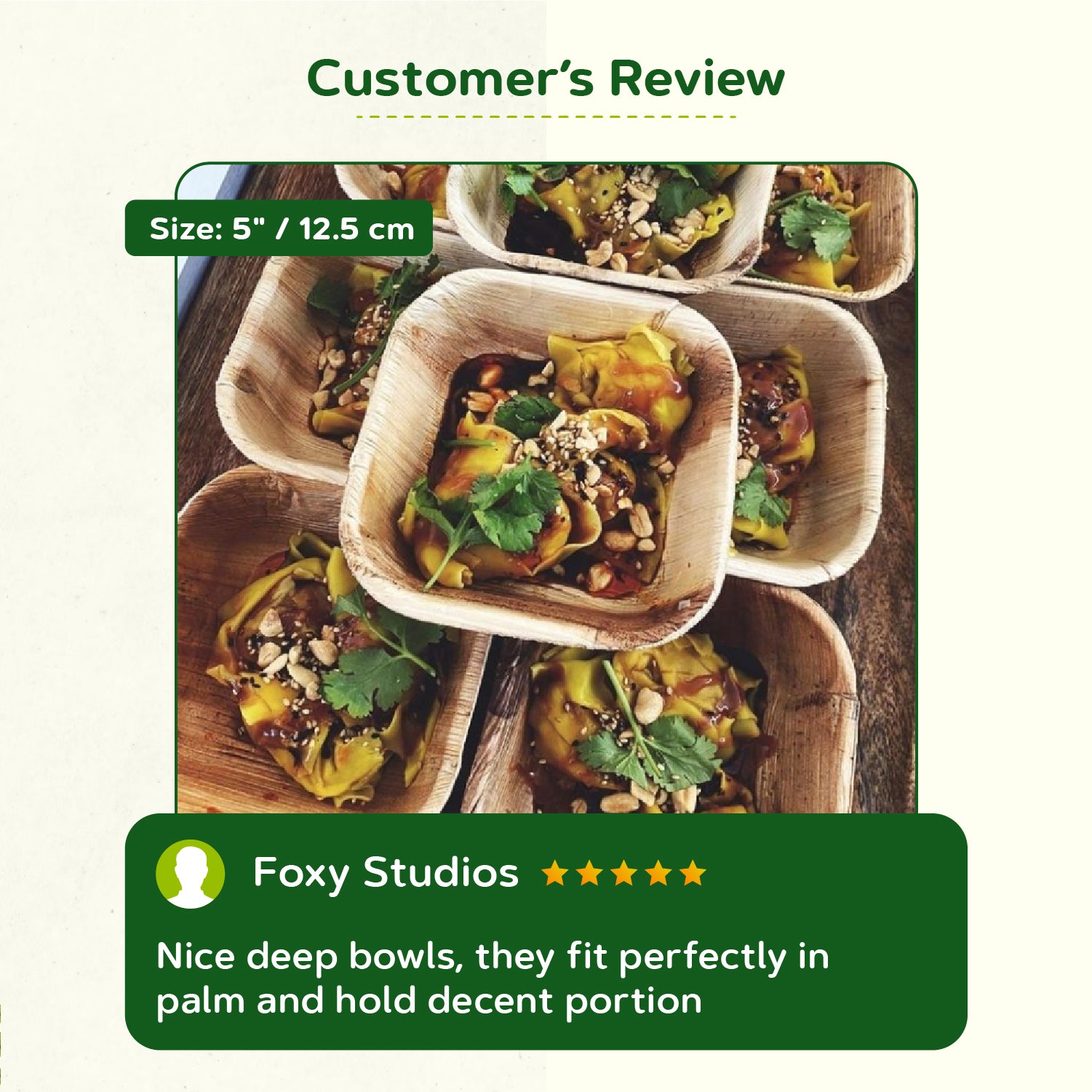 5" (12cm) Square Disposable Palm Leaf Dessert Bowls - Eco Leaf Products