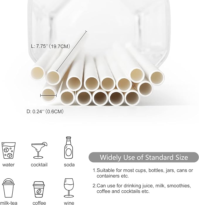 White Paper Drinking Straws (250 pcs) - Eco Leaf Products