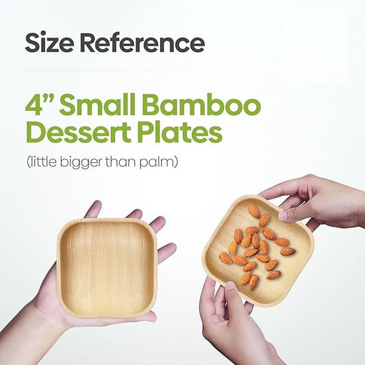 Small 4" (10cm) Square Compostable Bamboo Plates - Eco Leaf Products