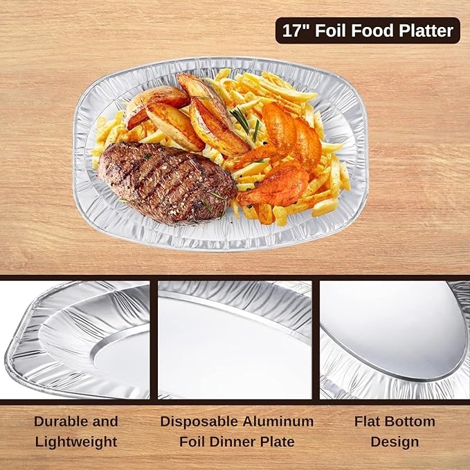 Large 17" Oval Foil Platters Silver - Eco Leaf Products