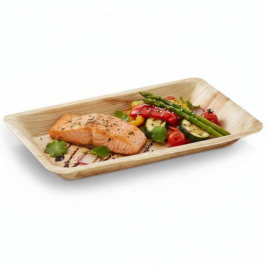 8" (20cm) Rectangle Disposable Wooden Tray - Eco Leaf Products