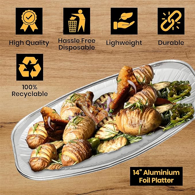Medium 14" Oval Foil Platters Silver - Eco Leaf Products