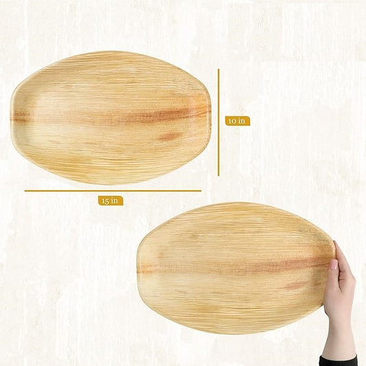 Oval Palm Leaf Serving Platter - Large Disposable Bamboo Tray - Eco Leaf Products