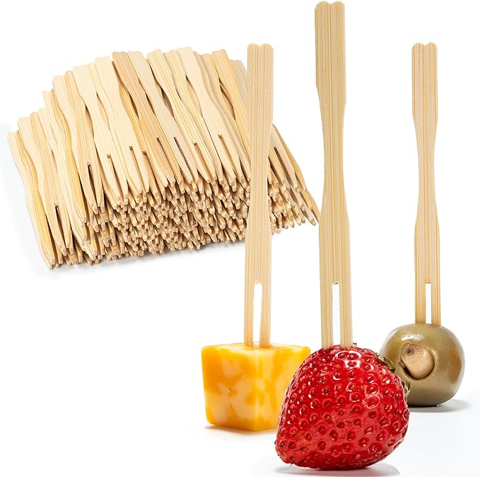 9cm (3.5") Wooden Bamboo Buffet Forks - Eco Leaf Products