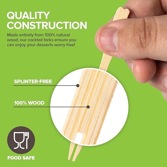 9cm (3.5") Wooden Bamboo Buffet Forks - Eco Leaf Products