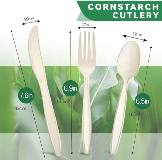 4 in 1 Cornstarch Premium Disposable Cutlery Pack - Eco Leaf Products