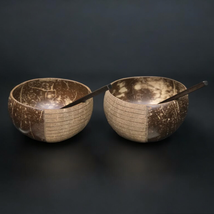 Jumbo Patterned Coconut Bowls & Spoons - Reusable - Eco Leaf Products