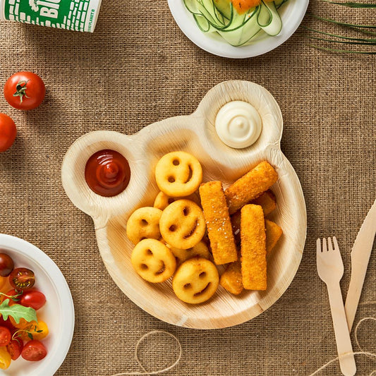 Kids Party Plates 9" Teddy Bear Disposable Palm Leaf Plates 10 pk - Eco Leaf Products