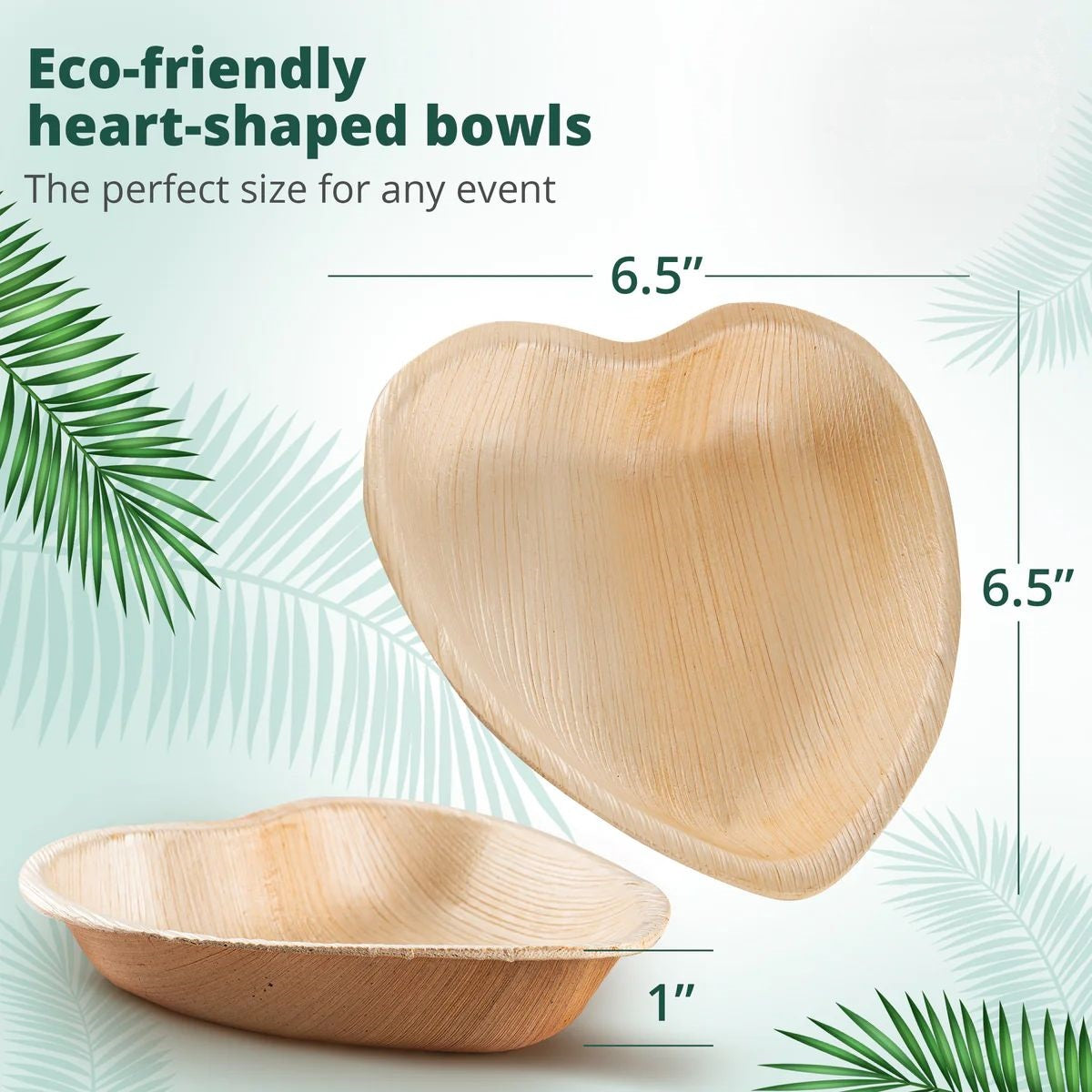 Wholesale Heart Shape Palm Leaf Plate - 16 cm / 6" - Eco Leaf Products