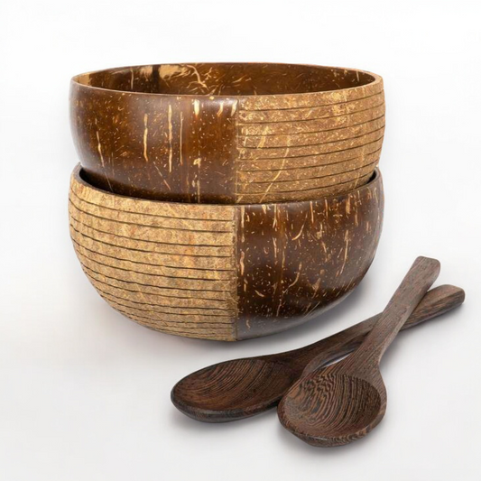 Jumbo Patterned Coconut Bowls & Spoons - Reusable - Eco Leaf Products