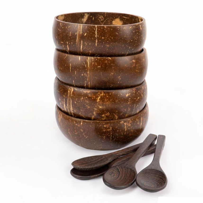 Jumbo Polished Coconut Bowls & Spoons - Reusable - Eco Leaf Products