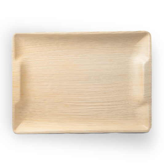 Large Rectangle Palm Leaf Disposable Wooden Platter -  14" x 10" - Eco Leaf Products