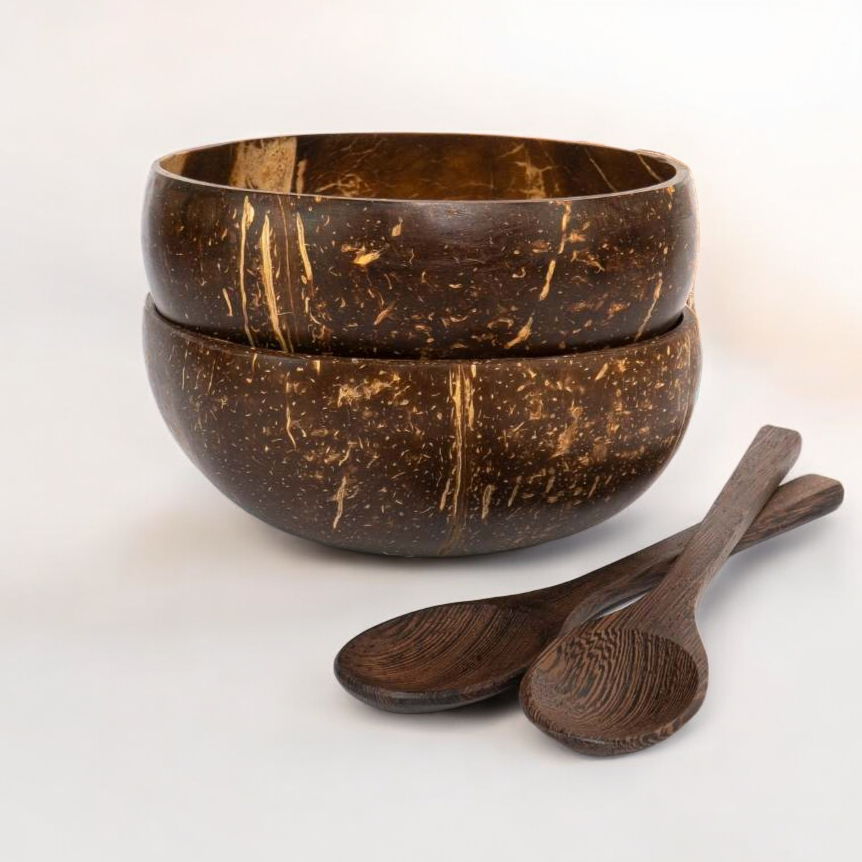 Jumbo Polished Coconut Bowls & Spoons - Reusable - Eco Leaf Products