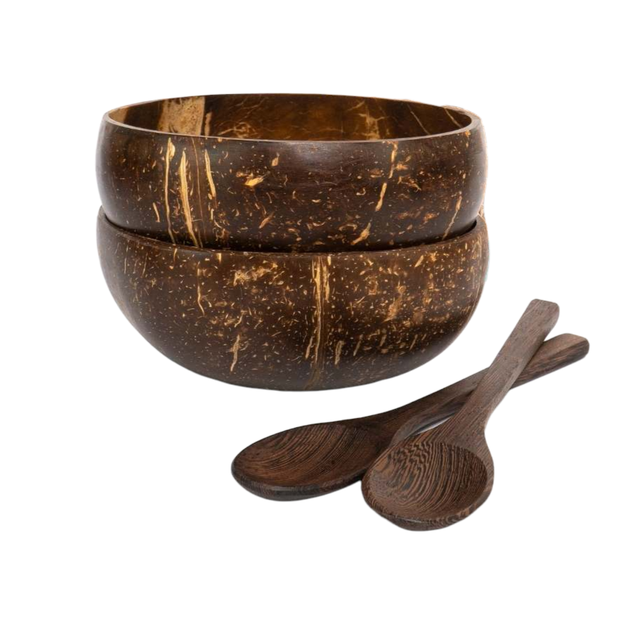 Jumbo Polished Coconut Bowls & Spoons - Reusable - Eco Leaf Products