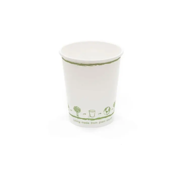 8oz Single Wall White Compostable Paper Cup Medium Eco Leaf
