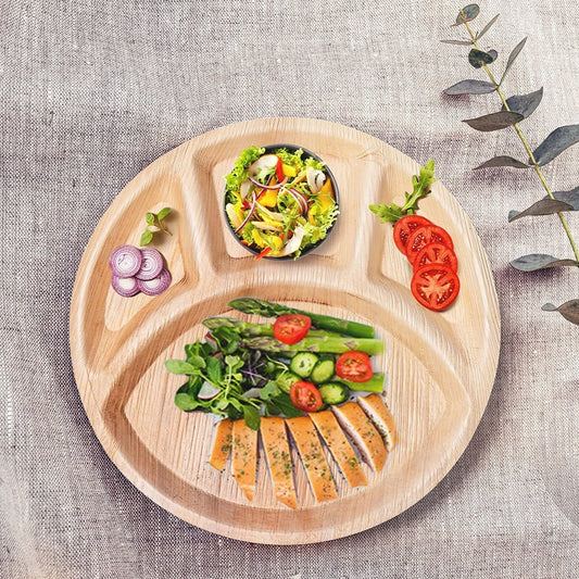 12" Large Palm Leaf Compostable Party Plate - 4 partition Dishes - Eco Leaf Products