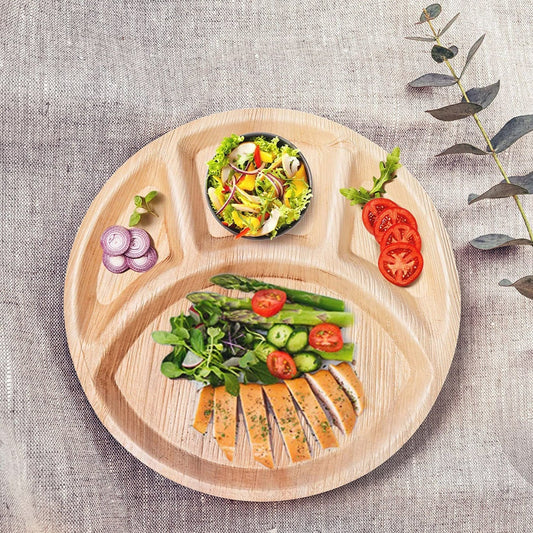 12" Large Palm Leaf Compostable Party Plate - 4 partition Dishes - Eco Leaf Products