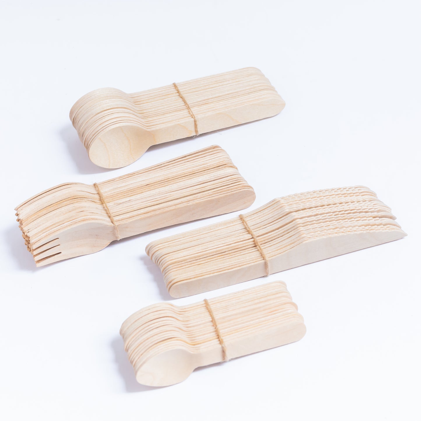 100 Piece Wooden Disposable Cutlery Set (25 x spoon, fork, knife, teaspoon) - Eco Leaf Products
