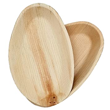 Wholesale Large Oval Disposable Plate 10" x 6.5" Baboo Like Palm Leaf Plates - Eco Leaf Products