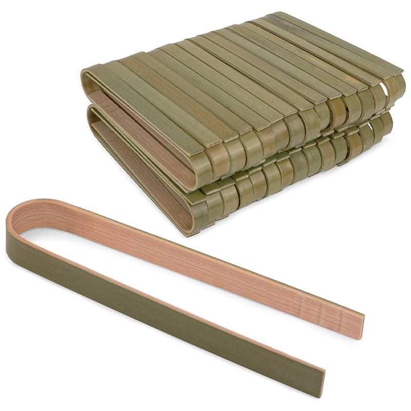 Bamboo Disposable Serving Tongs x 100 - Natural Wooden Compostable & Biodegradable - Eco Leaf Products
