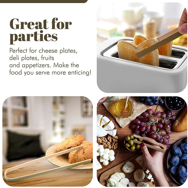 Bamboo Disposable Serving Tongs x 100 - Natural Wooden Compostable & Biodegradable - Eco Leaf Products