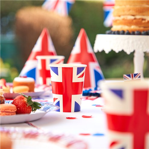 Union Jack Printed 250ml Paper Cups 10pc - Eco Leaf Products