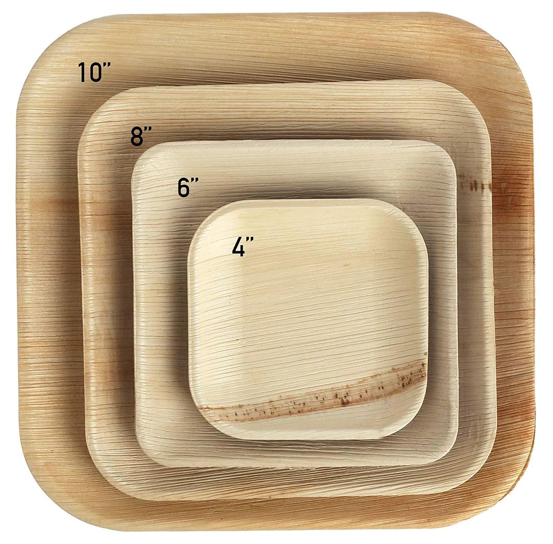 Small 4" (10cm) Square Palm Leaf Wooden Bamboo Sauce Dish - Eco Leaf Products
