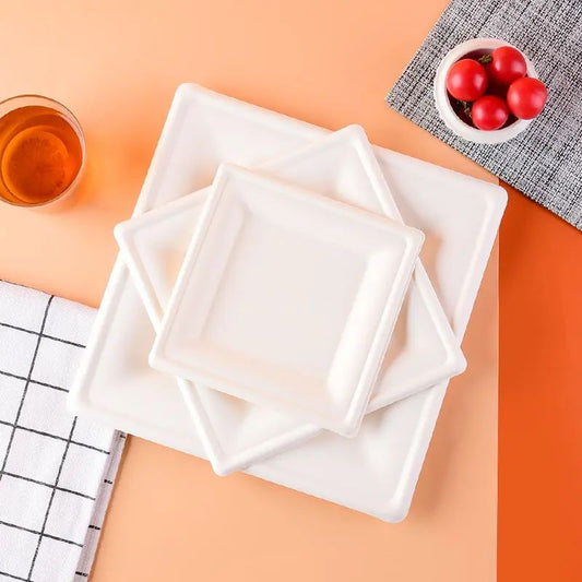 20cm (8") Compostable Square Bagasse Disposable Plates - Eco Leaf Products