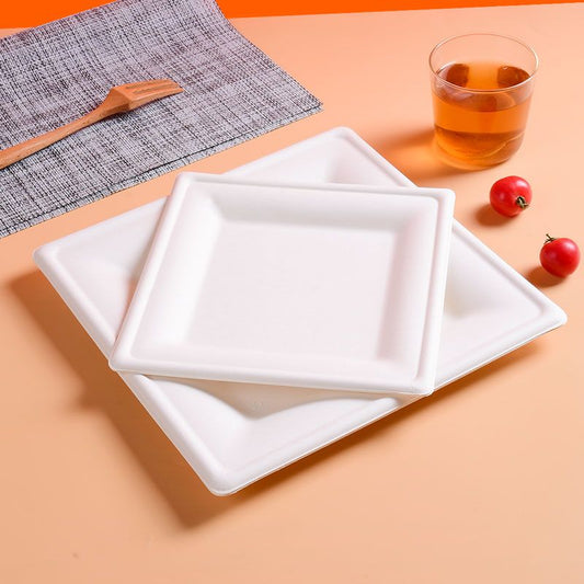 25cm (10") Compostable Square Bagasse Disposable Plate - Eco Leaf Products