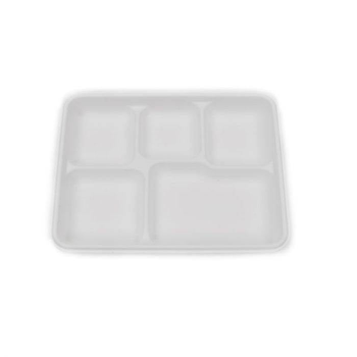 5 Compartment Disposable Plates White - Large 10" x 8" - Eco Leaf Products