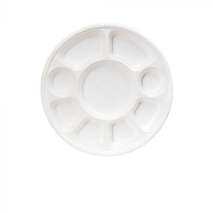 9 Compartment Thali Bagasse Plate - Extra Large 12" Disposable Plates - Eco Leaf Products