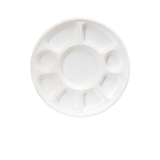 9 Compartment Thali Bagasse Plate - Extra Large 12" Disposable Plates - Eco Leaf Products
