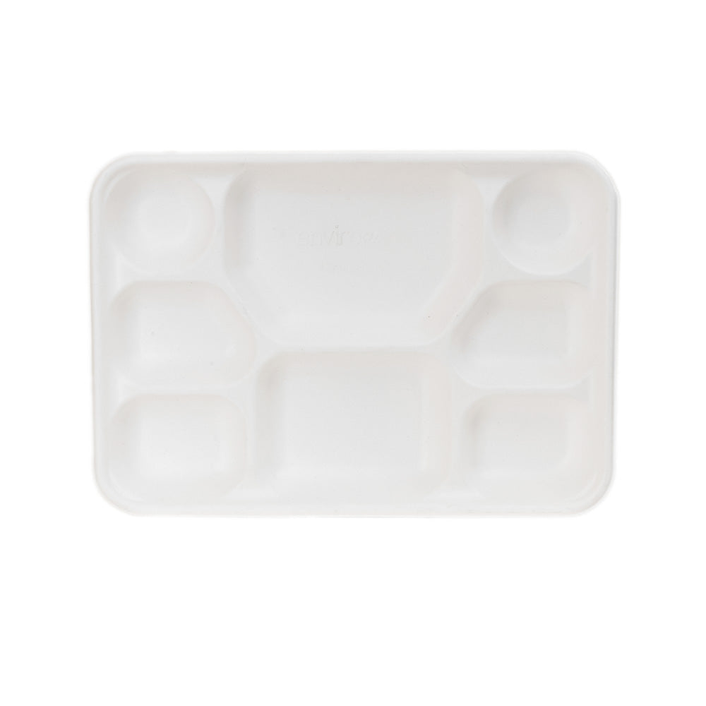 8 Compartment Bagasse Disposable Plates - Compostable Extra Large 12" x 10" - Eco Leaf Products
