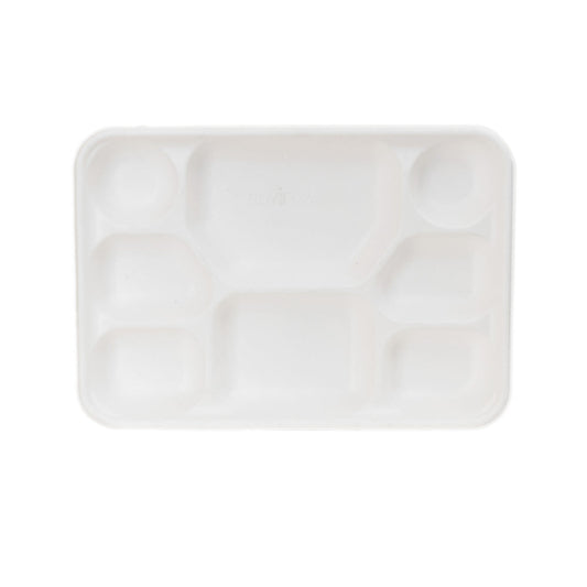 8 Compartment Bagasse Disposable Plates - Compostable Extra Large 12" x 10" - Eco Leaf Products