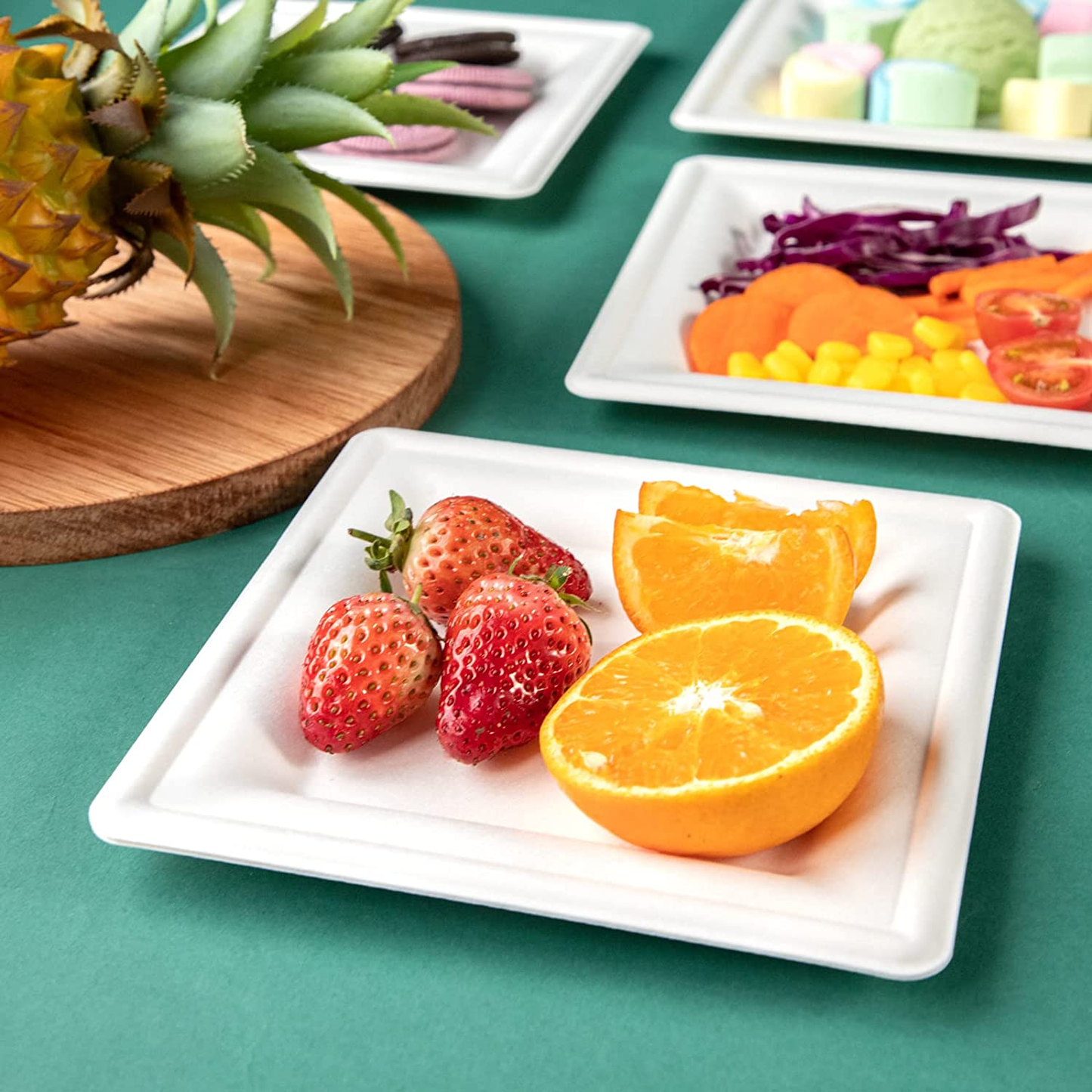 15cm (6") Compostable Square Bagasse Plate - Eco Leaf Products