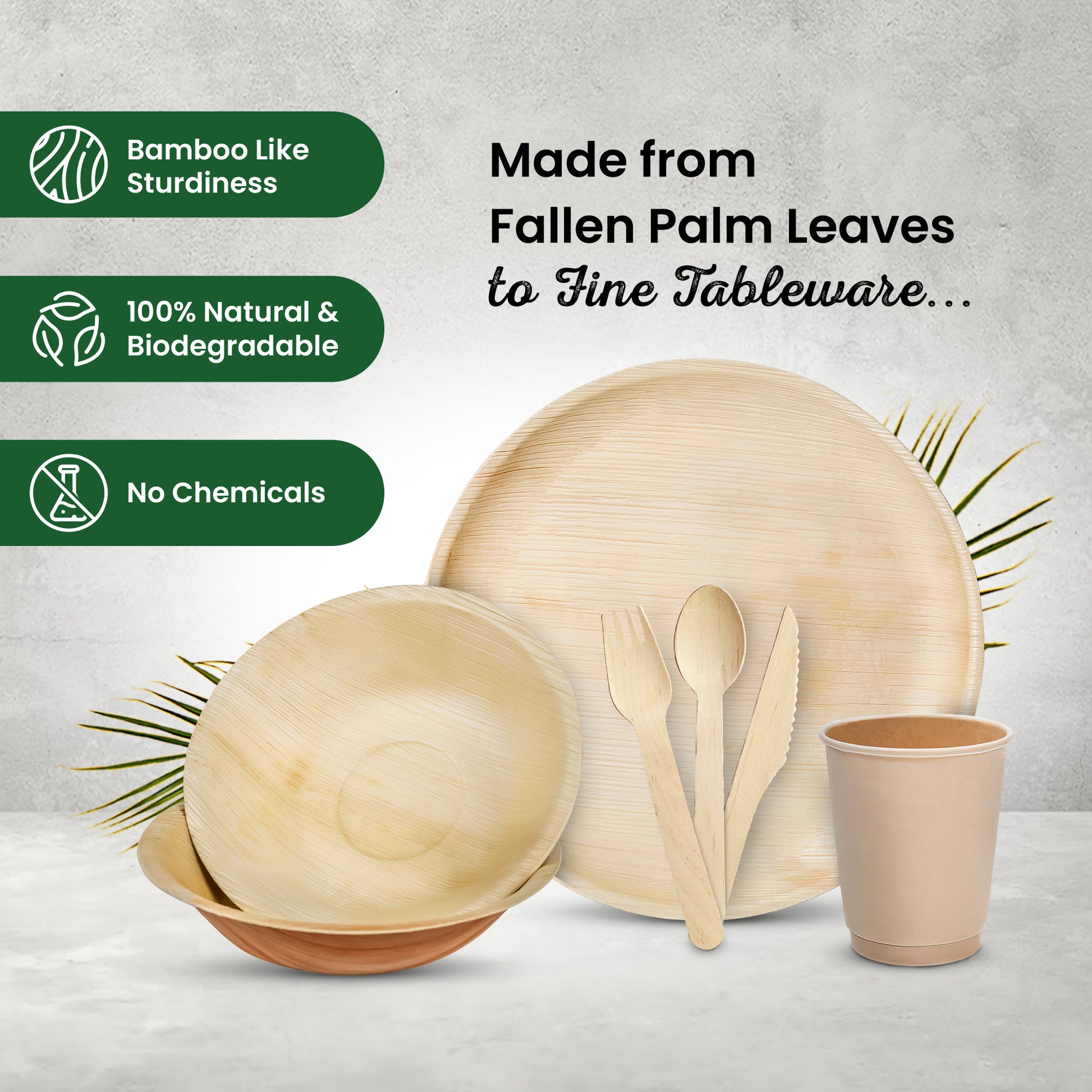 Disposable Bamboo Plates, Bowls, Cups and Wooden Cutlery Set - Eco Leaf Products