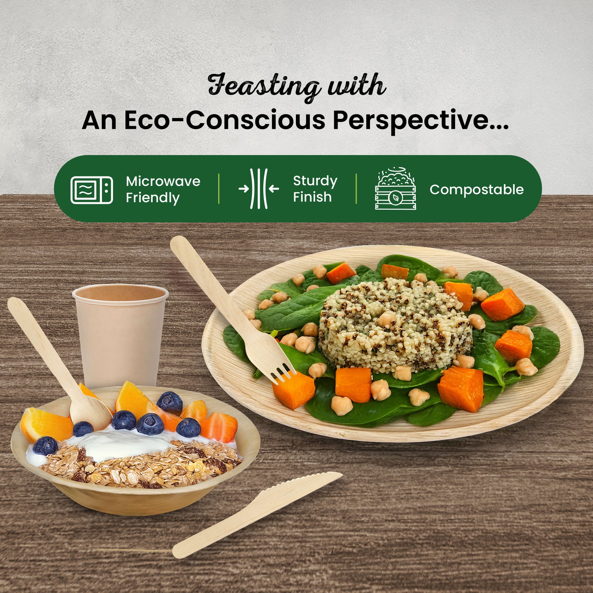 Disposable Bamboo Plates, Bowls, Cups and Wooden Cutlery Set - Eco Leaf Products