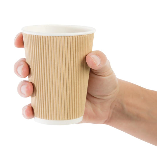 12oz (340ml) Kraft Ripple Recyclable Coffee Cups - Eco Leaf Products