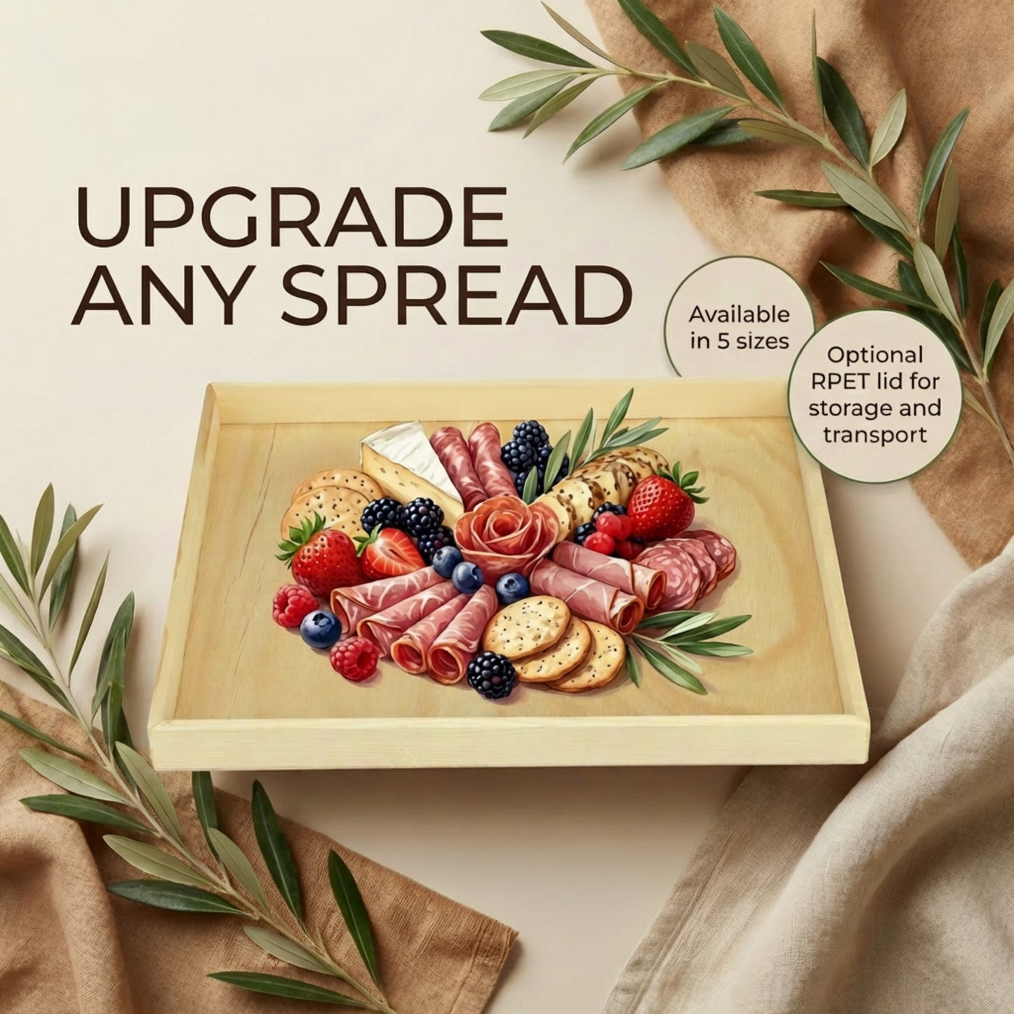 16" x 16" Solid Reusable Wooden Tray - Eco Leaf Products