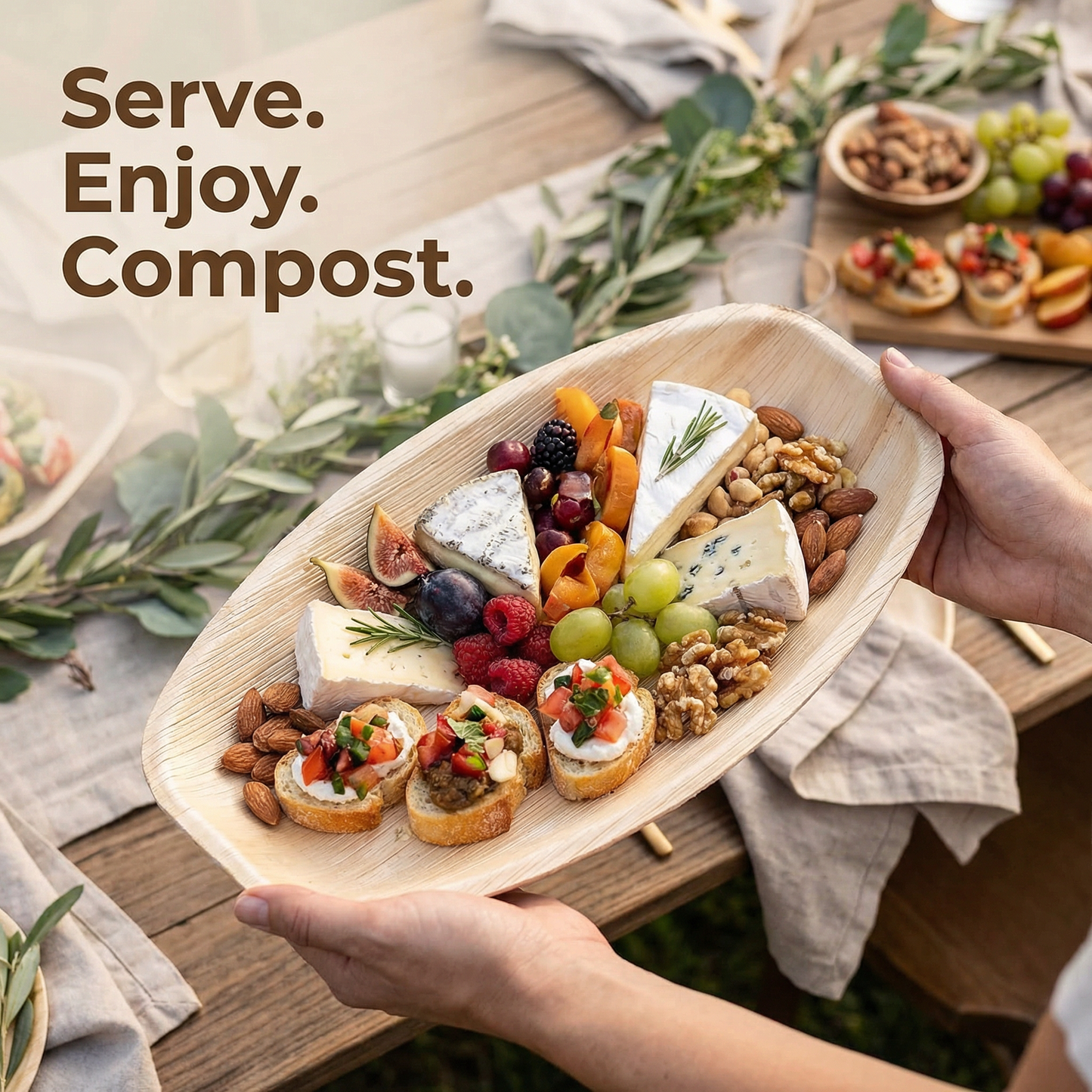 Large Oval 14" x 10" (35cm x 25cm) Palm Serving Trays - Eco Leaf Products